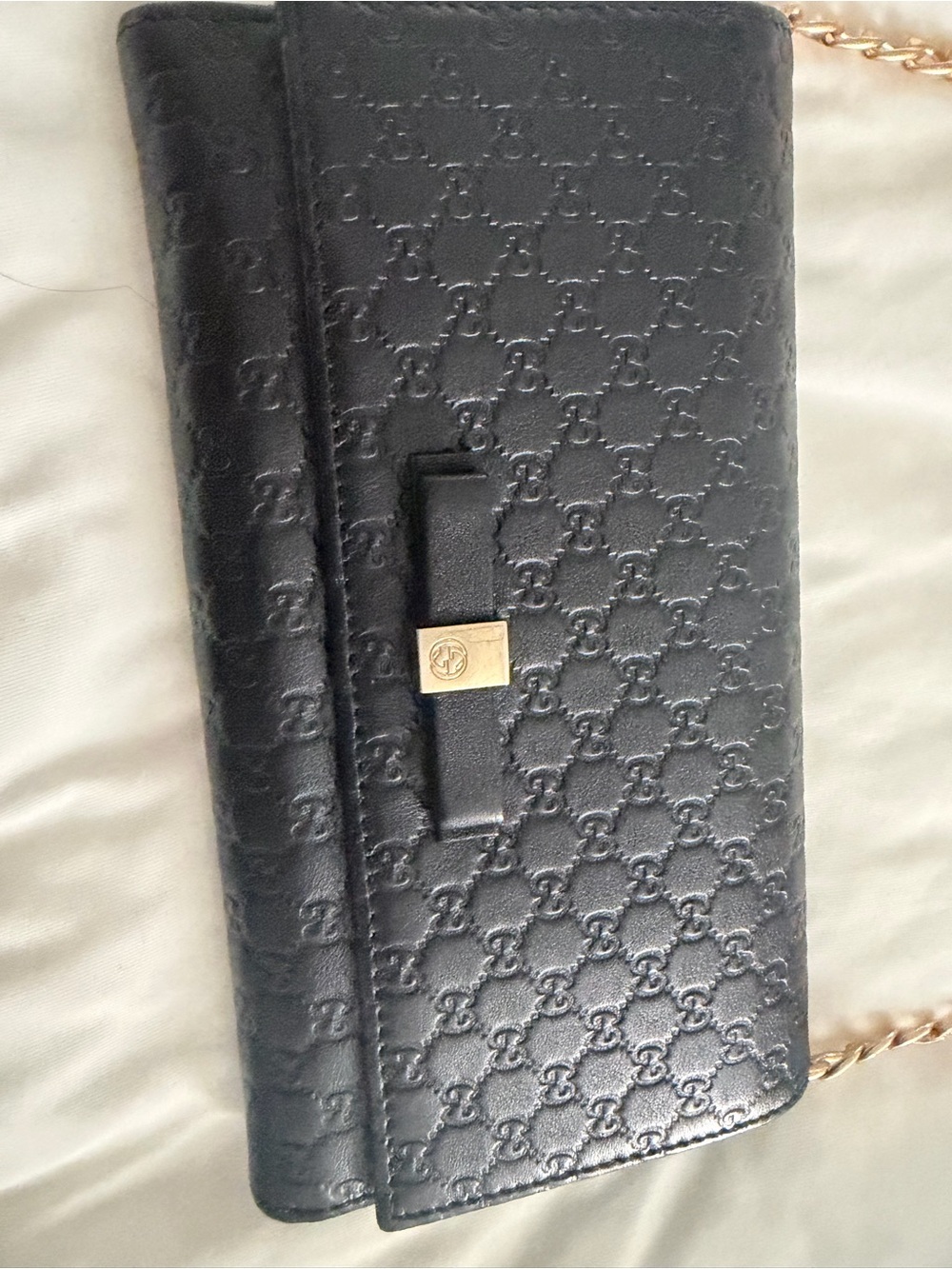 Gucci Black Quilted Monogram Chain Clutch